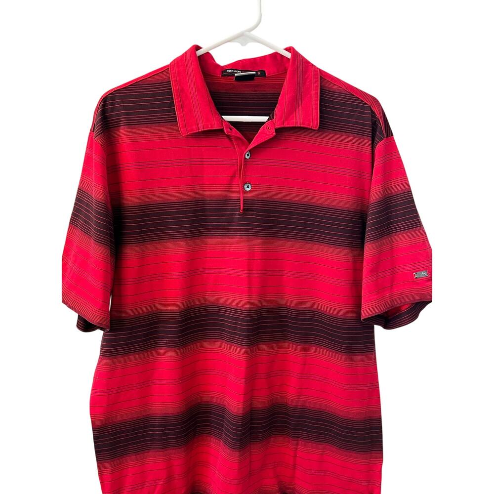 Nike Tiger Woods Collection Dri-Fit Polo Mens Sz L Red Black Short Sleeve Golf